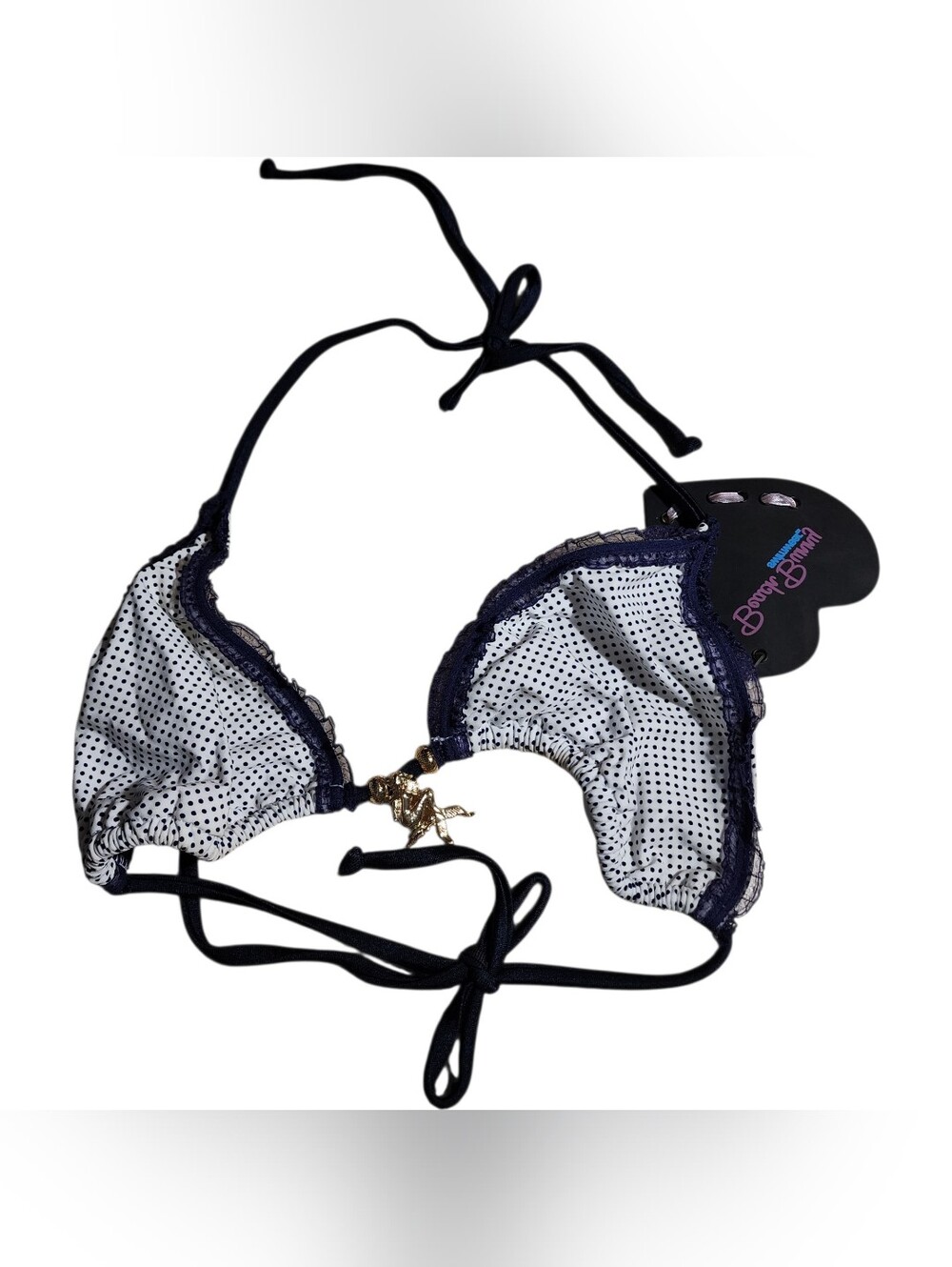 Beach Bunny Blue & White Polka Dot Triangle Bikini Top